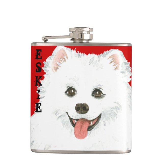 American Eskimo Dog Colour Block Hip Flask (Front)