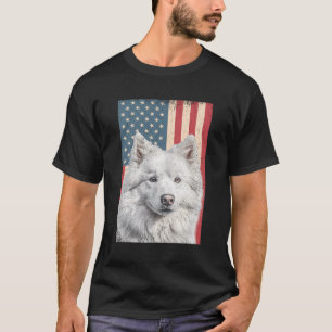 American Eskimo Dog Dad Mum Dog American Flag T-Shirt