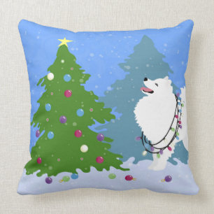 American Eskimo Dog Decorating Christmas Tree Cushion