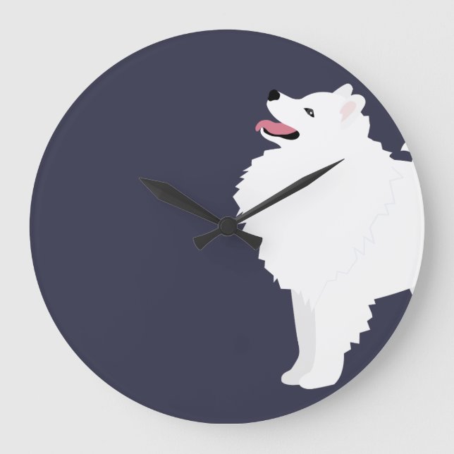 American Eskimo Dog Dog Breed Silhouette Large Clock (Front)