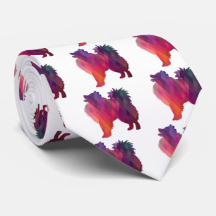 American Eskimo Dog Geo Silhouette Purple Tie