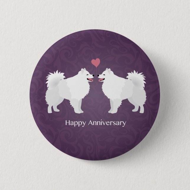 American Eskimo Dog Happy Anniversary Design 6 Cm Round Badge (Front)