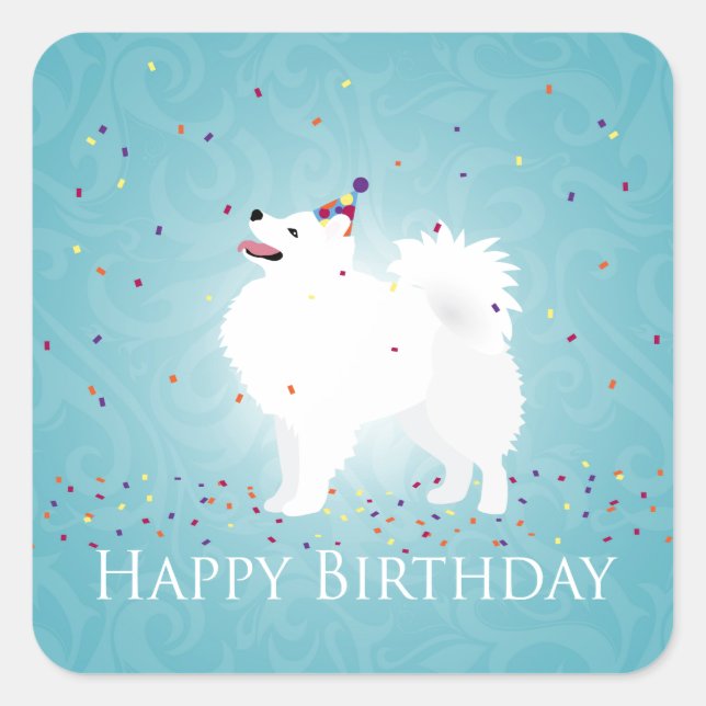 American Eskimo Dog Happy Birthday Design Square Sticker (Front)