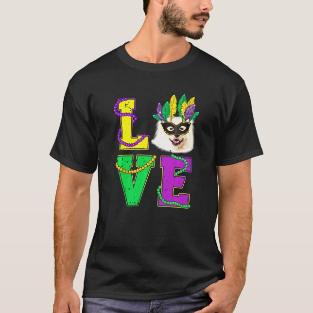 American Eskimo Dog I Love Puppy Mardi Gras Men Wo T-Shirt (Front)