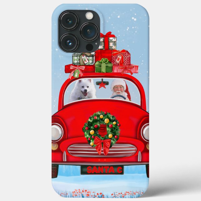 American Eskimo Dog In Car With Santa Claus Case-Mate iPhone Case (Back)
