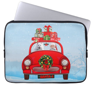 American Eskimo Dog In Car With Santa Claus Laptop Sleeve
