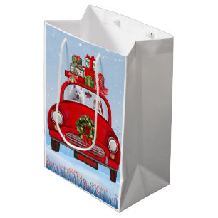 American Eskimo Dog In Car With Santa Clause Medium Gift Bag