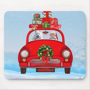 American Eskimo Dog In Car With Santa Clause  Mouse Pad