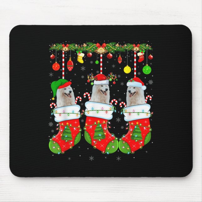 American Eskimo Dog In Christmas Socks Funny Dog L Mouse Pad (Front)