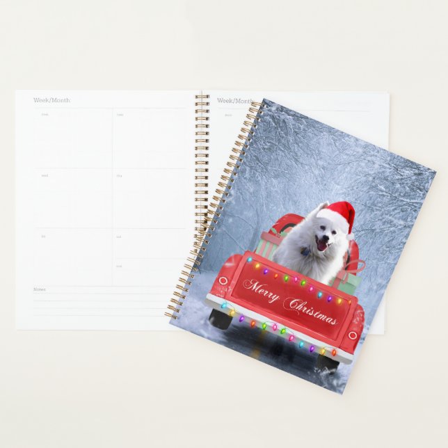 American Eskimo Dog in Snow sitting in Christmas  Planner (Display)