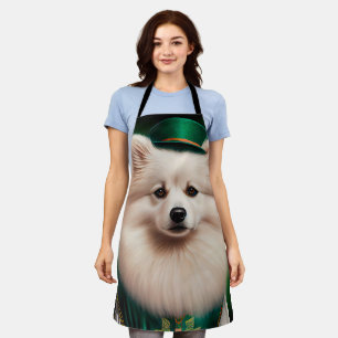 American Eskimo dog in St. Patrick's Day Dress  Apron
