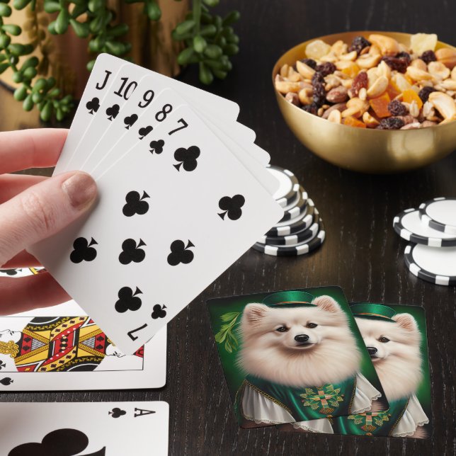 American Eskimo dog in St. Patrick's Day Dress Playing Cards (In Situ)
