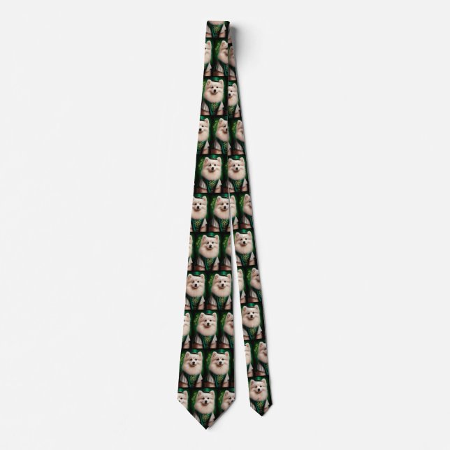 American Eskimo dog in St. Patrick's Day Dress Tie (Front)