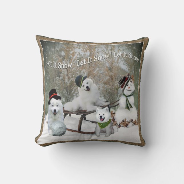 American Eskimo Dog Let It Snow Pillow (Front)