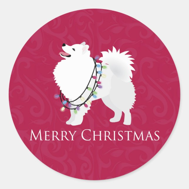 American Eskimo Dog Merry Christmas Design Classic Round Sticker (Front)