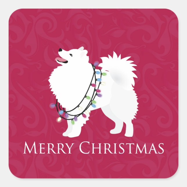 American Eskimo Dog Merry Christmas Design Square Sticker (Front)