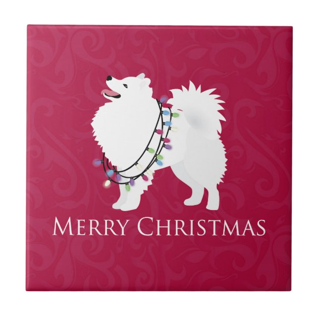 American Eskimo Dog Merry Christmas Design Tile (Front)