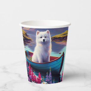 American Eskimo Dog on Paddle: A Scenic Adventure Paper Cups