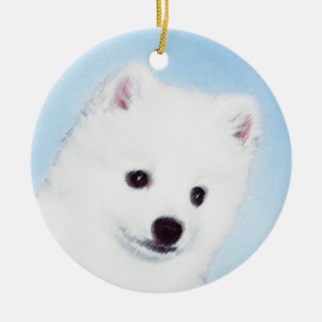 American Eskimo Dog Painting - Original Dog Art Ceramic Ornament (Front)