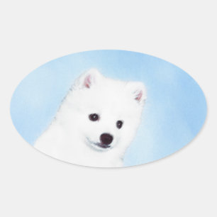 American Eskimo Dog Painting - Original Dog Art Oval Sticker