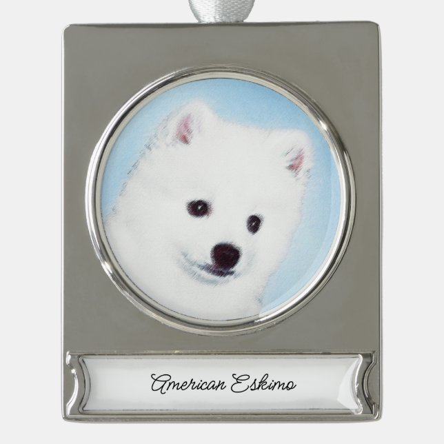 American Eskimo Dog Painting - Original Dog Art Silver Plated Banner Ornament (Front)