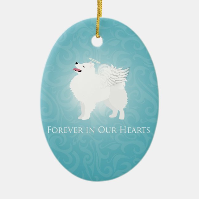 American Eskimo Dog Pet Loss Sympathy Design Ceramic Ornament (Front)