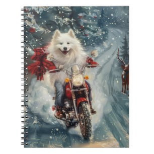 American Eskimo Dog Riding Motorcycle Christmas Notebook