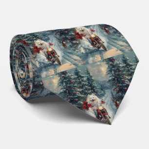 American Eskimo Dog Riding Motorcycle Christmas Tie