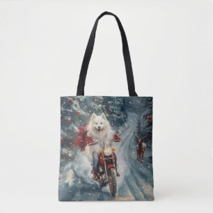American Eskimo Dog Riding Motorcycle Christmas Tote Bag