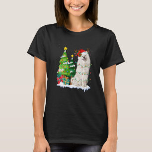 American Eskimo Dog Santa Hat Reindeer Christmas L T-Shirt