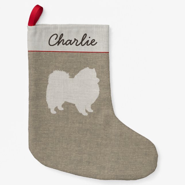 American Eskimo Dog Silhouette Eskie Holiday Xmas Small Christmas Stocking (Front)