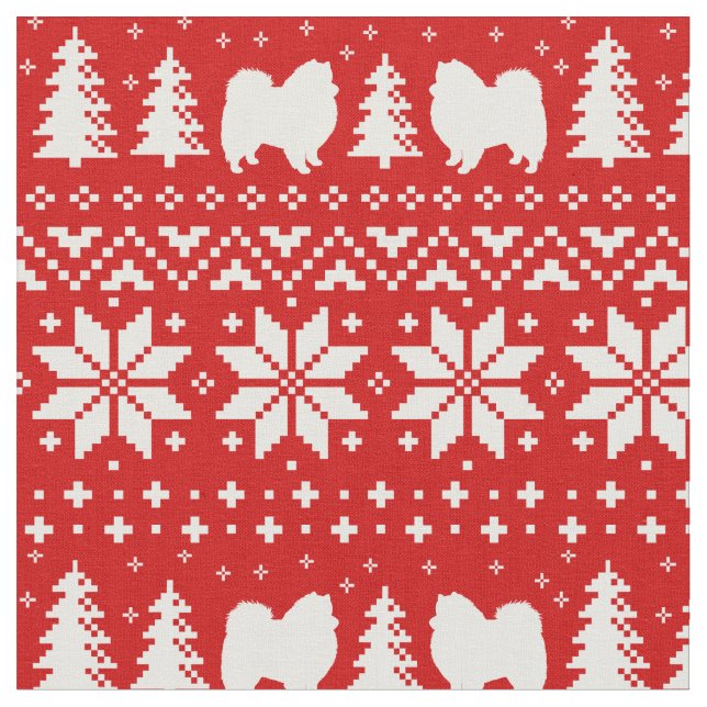 American Eskimo Dog Silhouettes Eskies Christmas Fabric (Close Up)