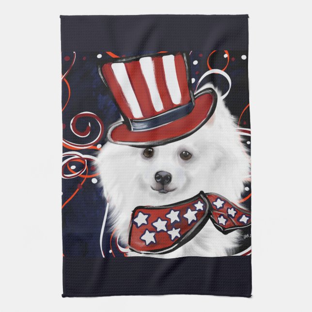 American Eskimo Dog  Tea Towel (Vertical)