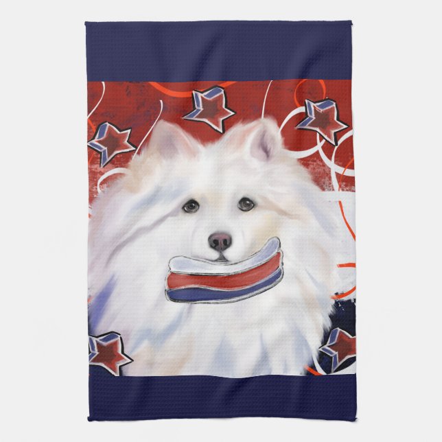 American Eskimo Dog  Tea Towel (Vertical)