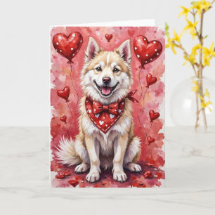 American Eskimo Dog Valentine’s Day with Hearts Card