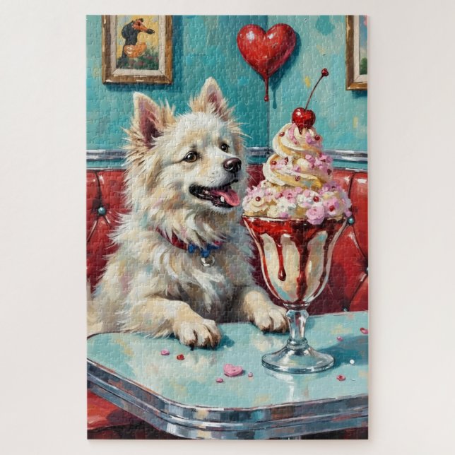 American Eskimo Dog Valentine's Day Heart Sundae Jigsaw Puzzle (Vertical)
