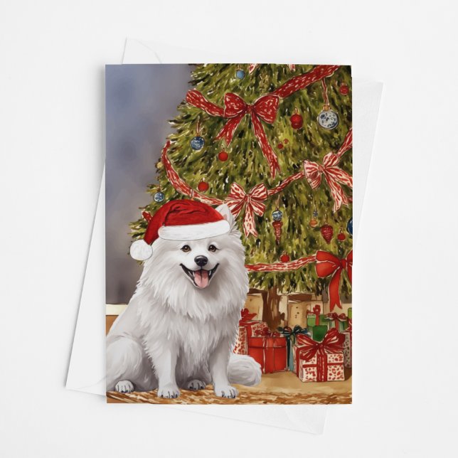 American Eskimo Dog Watercolor Christmas Tree Card (Creator Uploaded)