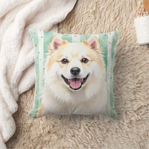 American Eskimo Dog Watercolor Mint Star Art Cushion