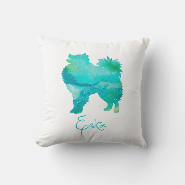 American Eskimo Dog Watercolor Pillow (Front)