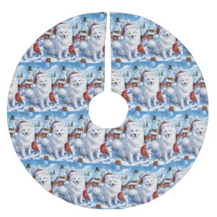 American Eskimo Dog Winter Wonderland Christmas  Brushed Polyester Tree Skirt