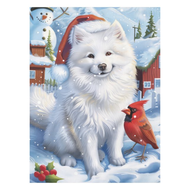 American Eskimo Dog Winter Wonderland Christmas  Tablecloth (Front)