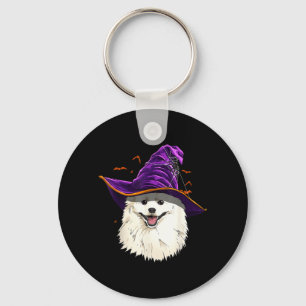American Eskimo Dog Witch Hat Funny Halloween Dog Key Ring