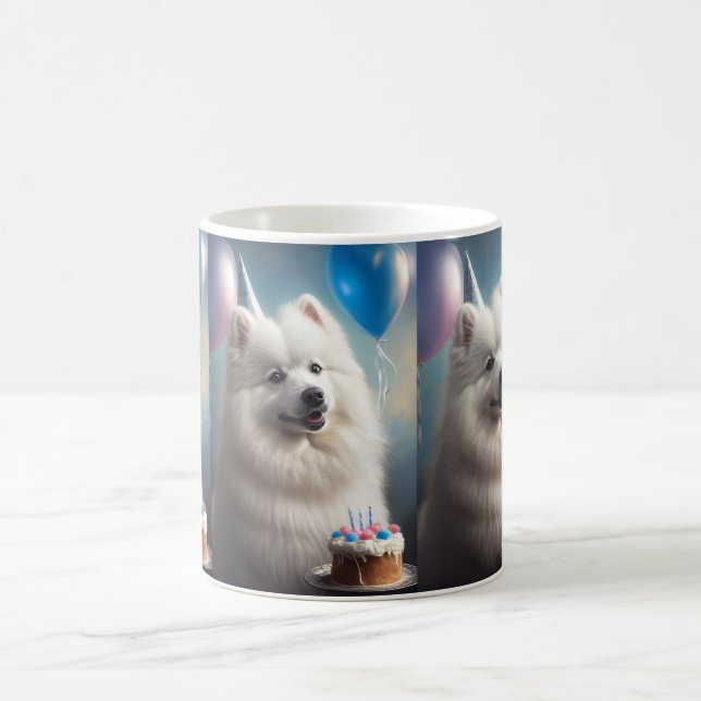 American eskimo dog with balloons birthday coffee mug (Center)