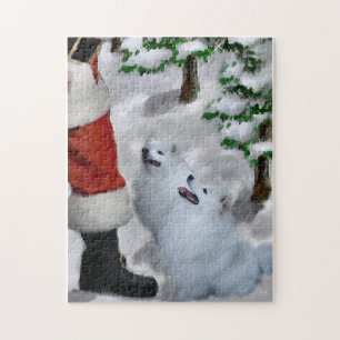American Eskimo Dog With Santa Christmas Jigsaw Puzzle