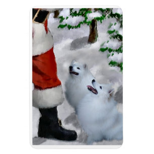 American Eskimo Dog With Santa Christmas Magnet
