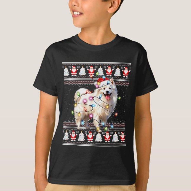 American Eskimo Dog Xmas Lights Ugly Sweater Chris (Front)