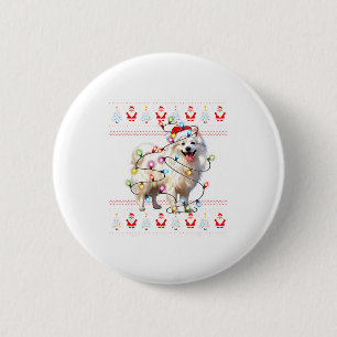 American Eskimo Dog Xmas Lights Ugly Sweater Chris 6 Cm Round Badge