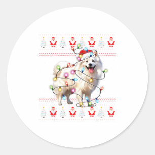 American Eskimo Dog Xmas Lights Ugly Sweater Chris Classic Round Sticker