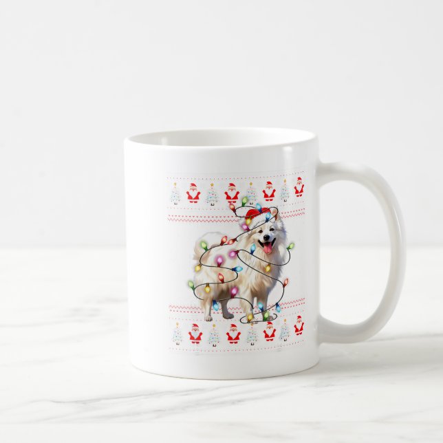 American Eskimo Dog Xmas Lights Ugly Sweater Chris Coffee Mug (Right)