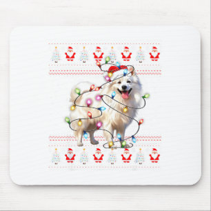 American Eskimo Dog Xmas Lights Ugly Sweater Chris Mouse Pad